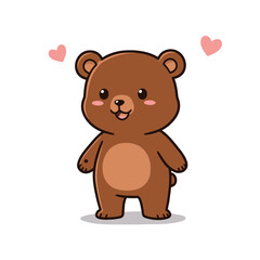 Fototapeta premium Loving Brown Bear Standing with Hearts Cartoon Vector Illustration