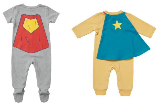 Baby superhero costumes in gray and yellow for imaginative play   - Powered by Adobe