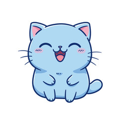 Fototapeta premium Joyful Blue Cat Laughing with Closed Eyes Cartoon Vector Illustration