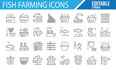 A Set of Fish, Aquarium, and Fishing Icons for Marine Life and Nature