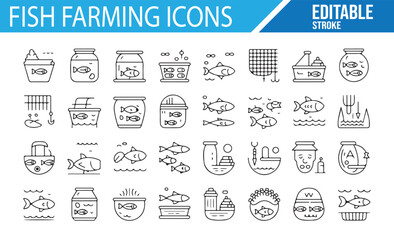 Fish Tank, Fishing, and Marine Life Icons for Aquatic Themes and Pet Care