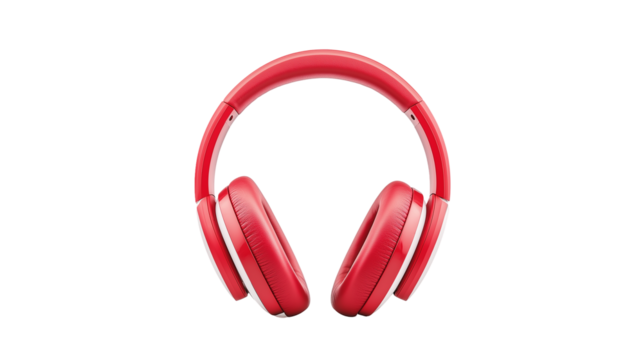 red headphones isolated on white background , transparent png 