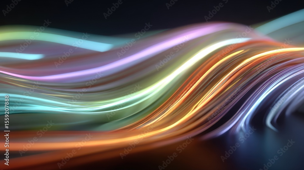 Poster a colorful wave of light is displayed on a black background. the colors are vibrant and the wave app