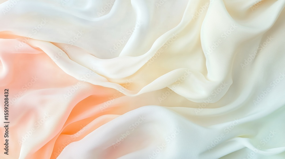 Poster soft and flowing silk fabric with a gradient of colors showing delicate textures in warm light