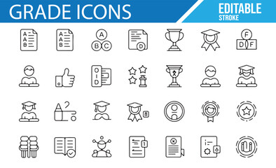 Student, Grade, and Certificate Icons for Education, Learning, and Achievement