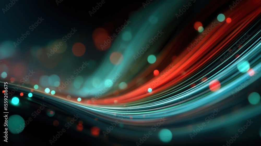 Poster a colorful line with many dots and a blue background. the line is made up of many different colors a
