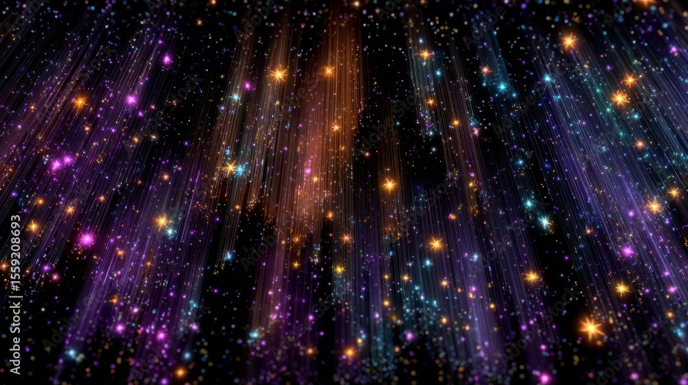 Poster a colorful galaxy of stars with a purple and orange star in the middle. the stars are scattered thro