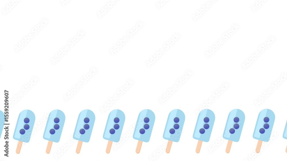 Poster blueberry popsicles neatly aligned in rows across a white background, offering a clean and modern pa