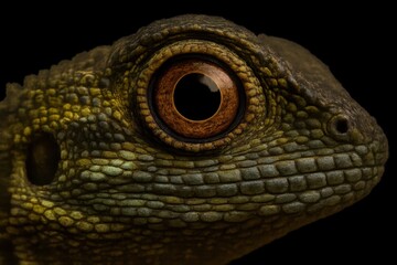  A close up of a lizard's eye on a black background