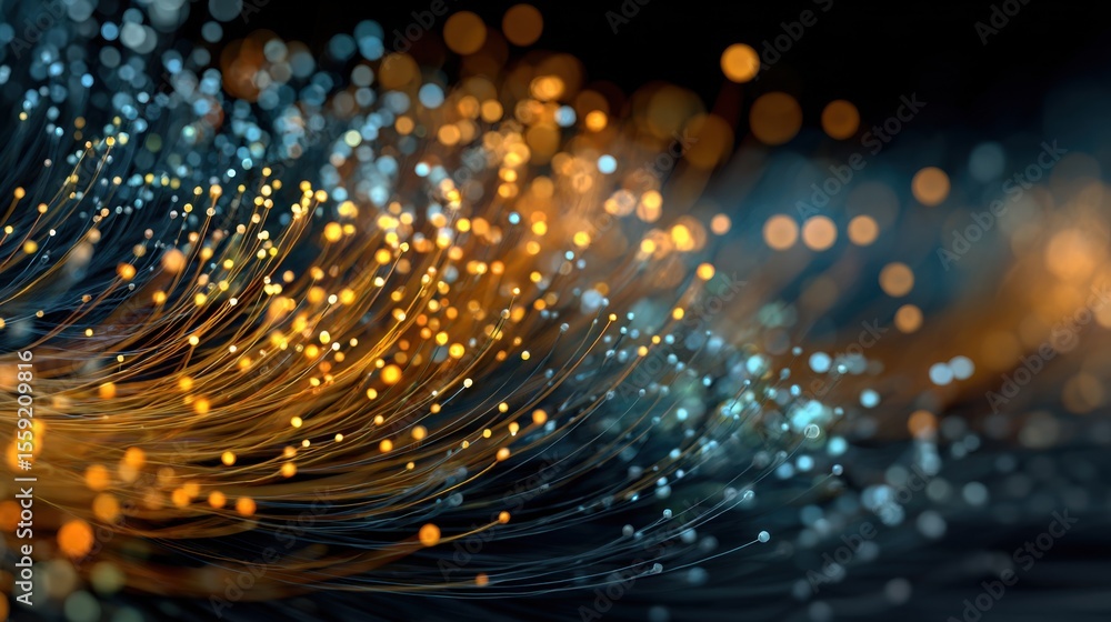 Poster a colorful, abstract image of a wire with orange and blue strands. the wire appears to be a part of 