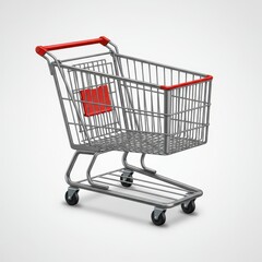 Empty metal shopping cart isolated on white, retail symbol, ecommerce concept, grocery purchase, online store icon, supermarket design, consumerism, sales marketing