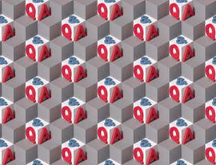 Geometric Repeating Black and White Cube Background With Red Question Marks