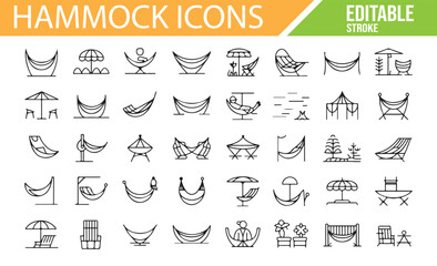 Tropical Hammock, Beach Chair, and Outdoor Relaxation Icons for Leisure