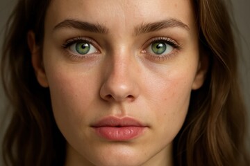  A close up of a woman's face with green eyes