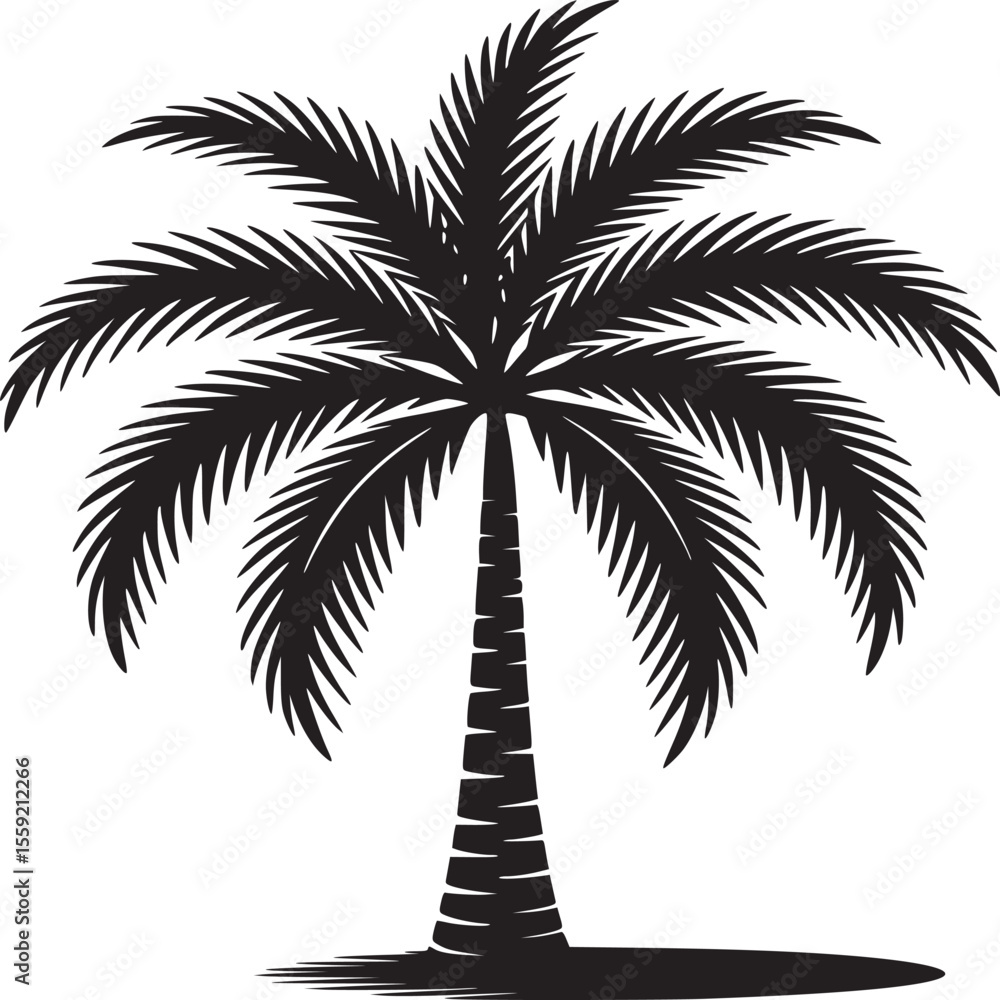 Aufkleber isolated black silhouette of a palm tree with fronds on a white background in vector format