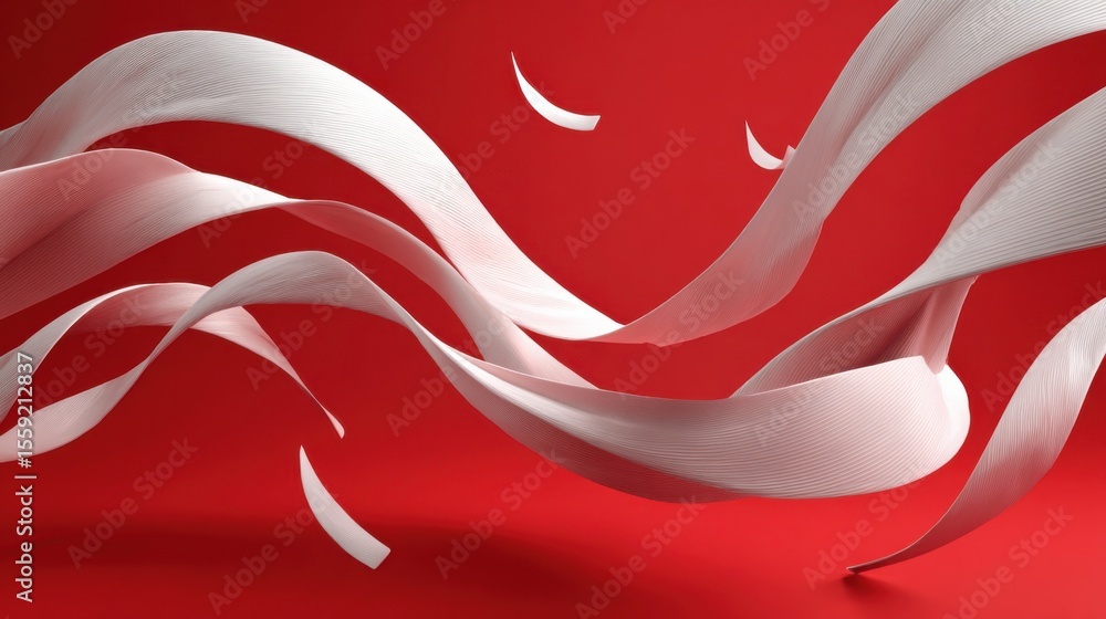 Poster a red background with white lines that look like they are flying. the image has a sense of movement 