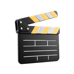 Fototapeta premium Plastic-style clapperboard icon with open slate, isolated on transparent background .