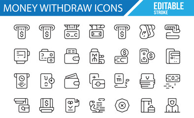 A Set of Icons for Money Withdrawal, Transactions, and Banking Services