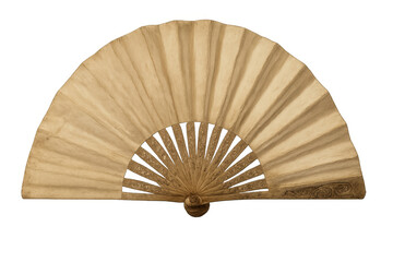 Open antique hand fan isolated on transparent background, representing vintage fashion and cooling accessory