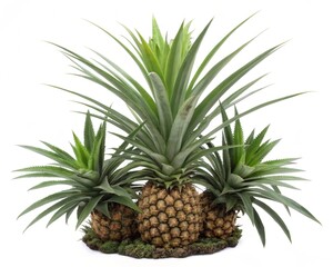 Whole Pineapple Plant with Fruit Isolated on White Background
