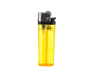 A yellow plastic lighter isolated on transparent background