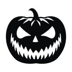Naklejka premium An isolated, scary jack-o'-lantern with a carved evil smile is a classic Halloween decoration for the autumn holiday in October