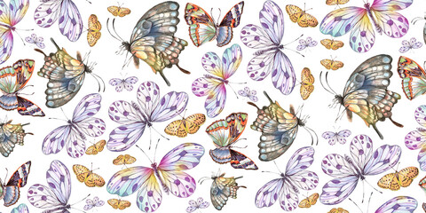 Watercolor butterfly pattern with soft pastel colors and intricate wing details