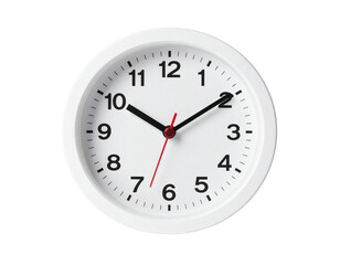 A white clock showing ten oclock isolated on transparent background