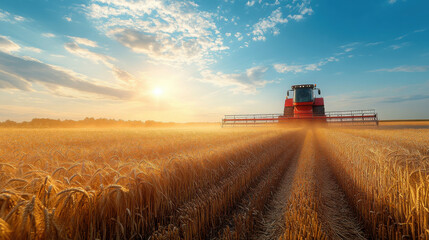 Fototapeta premium A hyper-realistic photo of futuristic smart agriculture in action: autonomous machines and AI-driven equipment operating in a lush green field under clear blue skies. Featuring drones, solar-powered s