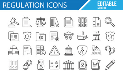 Law Enforcement and Regulation Icons for Legal, Government, and Security Use
