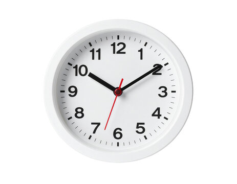A white clock showing ten oclock isolated on transparent background