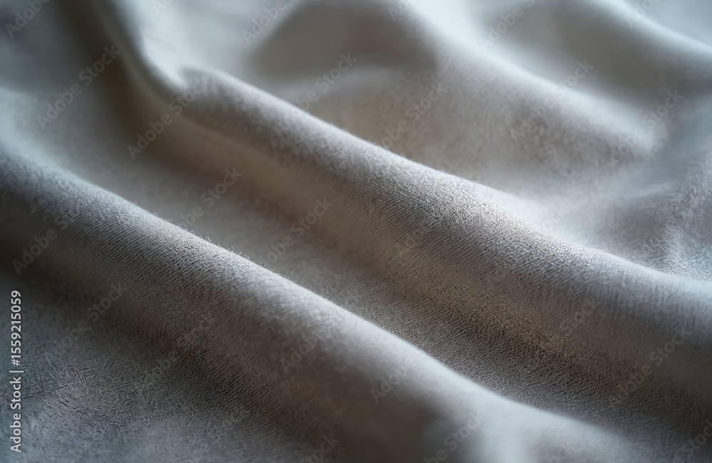 Poster close-up view of grey textile fabric with smooth waves. natural linen texture seamless background, p