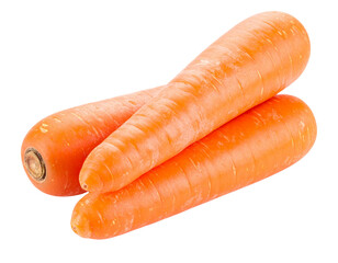 Three fresh carrots isolated on transparent background