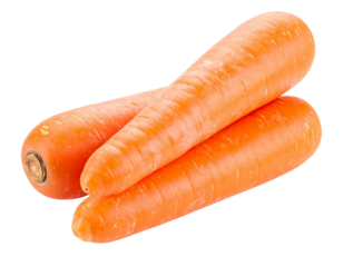 Three fresh carrots isolated on transparent background