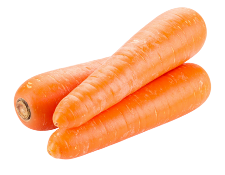Three fresh carrots isolated on transparent background