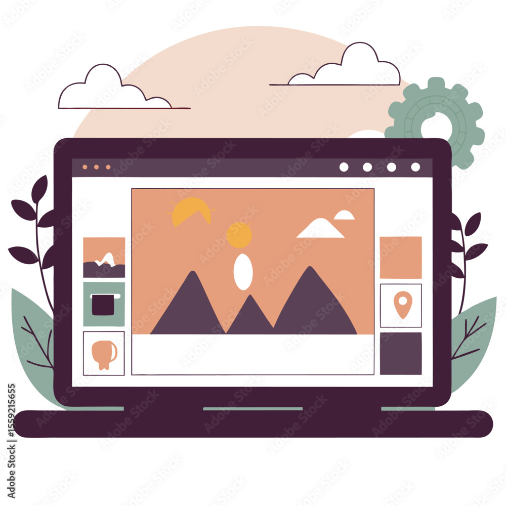 Aufkleber modern laptop displaying a digital interface with creative content and design elements