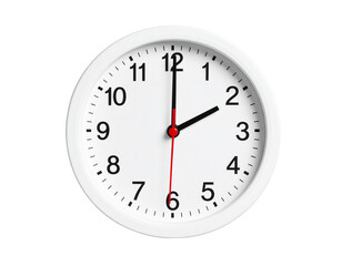 A white clock showing two oclock isolated on transparent background
