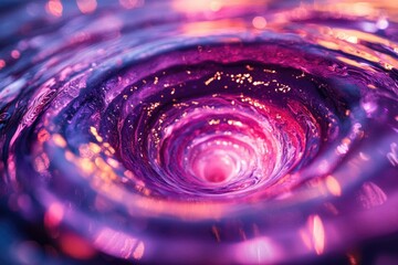 A mesmerizing vortex of swirling purple and pink hues, speckled with glittering light, creating a captivating, dreamlike, and otherworldly tunnel vision.