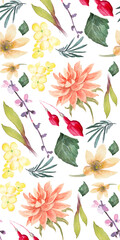 Whimsical Floral Patchwork: A vibrant collage of painted flowers and botanical elements
