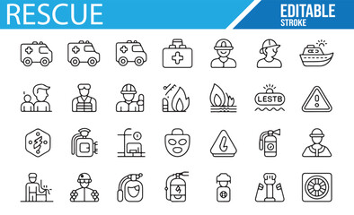 Health, Safety, and Rescue Icons for First Aid, Emergency Response, and Treatment