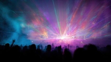 Naklejka premium Crowd at Music Event with Lasers and Colored Lights