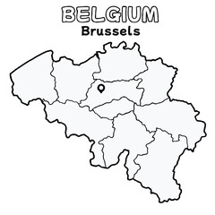 Outline of the belgium Map with State Boundaries with name and capital city for Educational Purposes and Planning in transparent and vector 