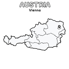 Outline of the Austria Map with State Boundaries with name and capital city for Educational Purposes and Planning in transparent and vector 
