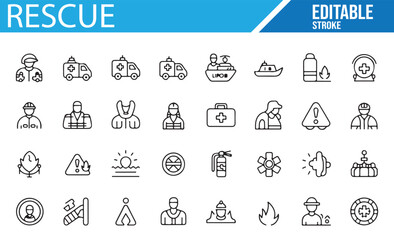 Fototapeta premium A Set of Rescue, First Aid, and Emergency Response Icons for Safety Themes