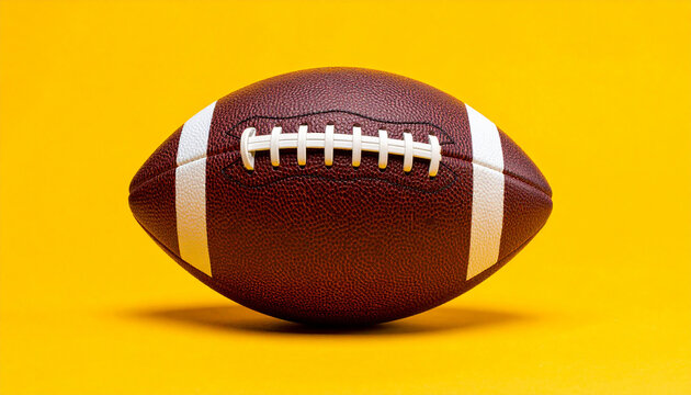American football ball isolated on bright yellow background. Active sport, competitive game.