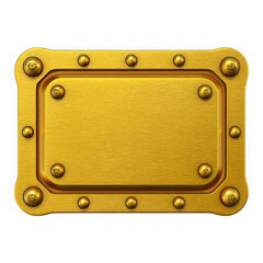Fototapeta premium Ornate brass plaque with rivets and brushed metal texture isolated on transparent background