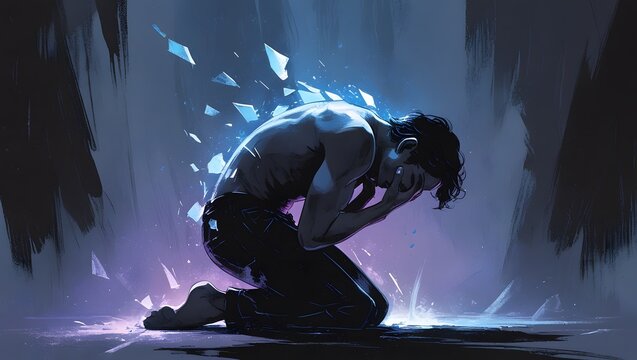 Man suffering on your knees illustration concept