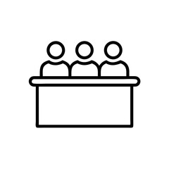 Three people sitting behind a jury box representing justice concepts  
