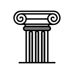 Classic Greek column icon in black outline representing justice  