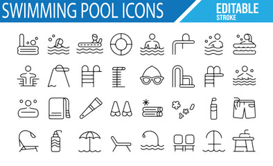Summer, Swimming, and Poolside Icons for Aquatic Leisure and Activities